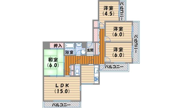 上ヶ原TWENTY-EIGHT(4LDK/4階)の間取り写真
