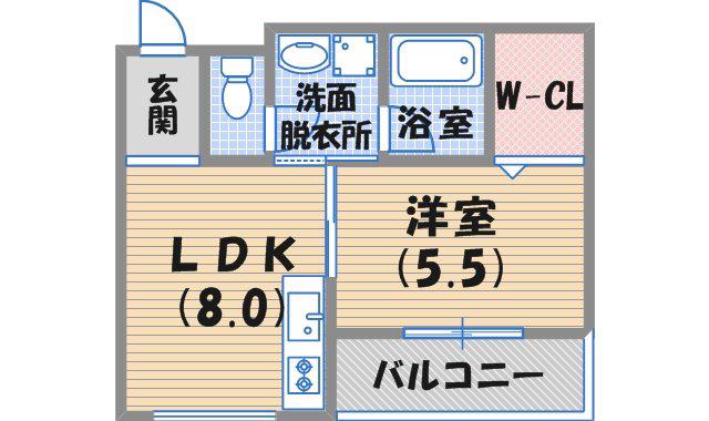 JR東海道・山陽本線 甲子園口駅 徒歩17分 3階建 築32年(1LDK/2階)の間取り写真