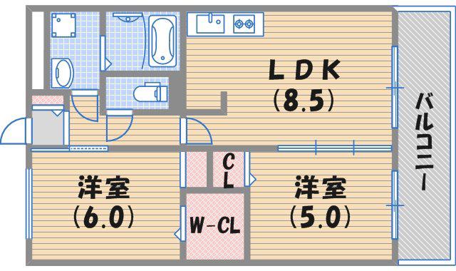 ペルルⅢ(2LDK/1階)の間取り写真