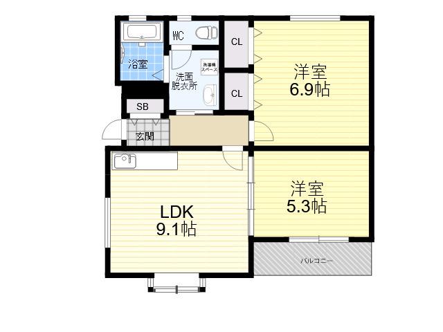 グランツ岡本Ⅵ(2LDK/1階)の間取り写真