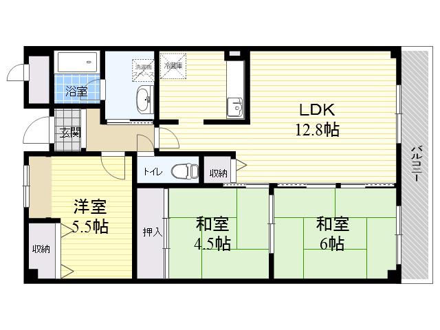 ソアール門戸荘(3LDK/5階)の間取り写真