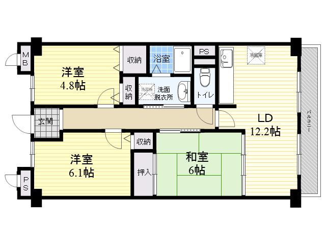 グレンツェント甲東園(2SLDK/5階)の間取り写真