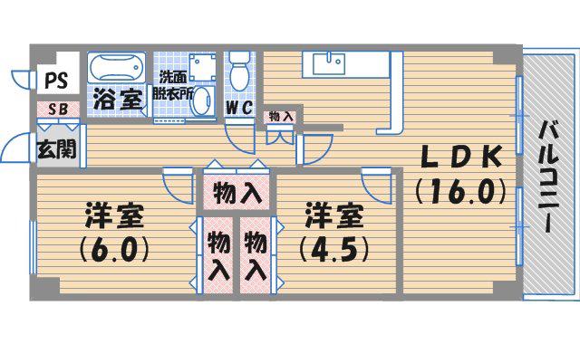 サンラトール甲陽園(2LDK/2階)の間取り写真