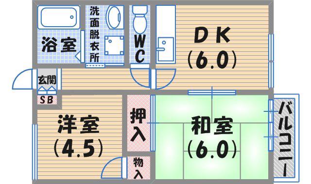 ハイツ香風Ⅰ(2DK/1階)の間取り写真