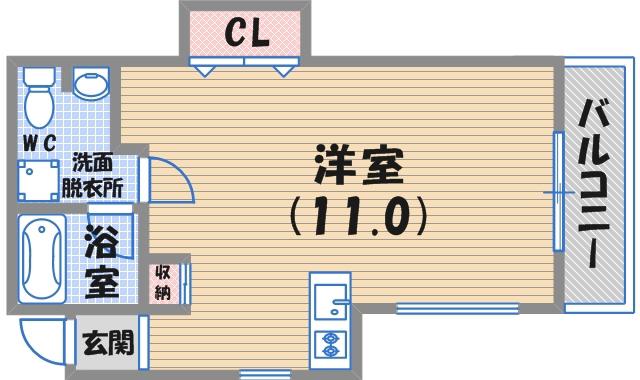 ルプリーズ西宮北口(ワンルーム/4階)の間取り写真
