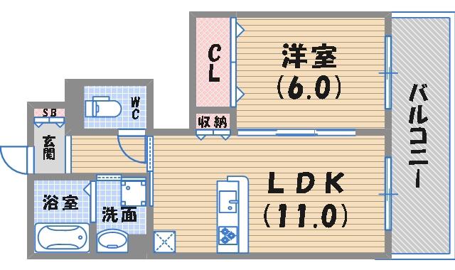 グリーンフォレスト西宮4(1LDK/1階)の間取り写真