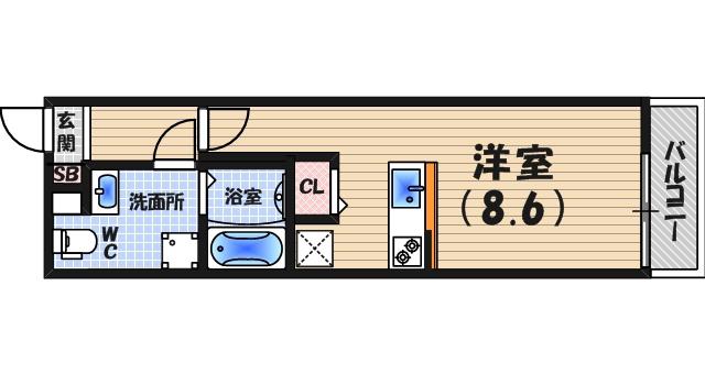 エルミタージュ夙川(ワンルーム/2階)の間取り写真