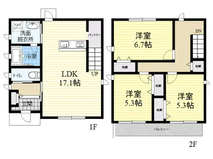 阪急今津線 門戸厄神駅 徒歩17分 2階建 築7年(3LDK)の間取り写真