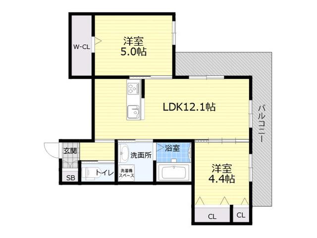 プリーマ甲風園(2LDK/1階)の間取り写真