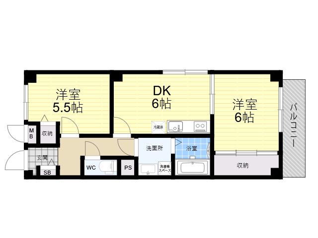 リブレメゾン仁川(2DK/1階)の間取り写真