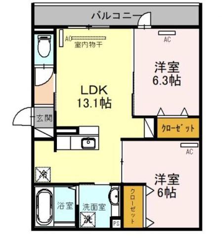 SAKURA甲子園三保町(2LDK/3階)の間取り写真