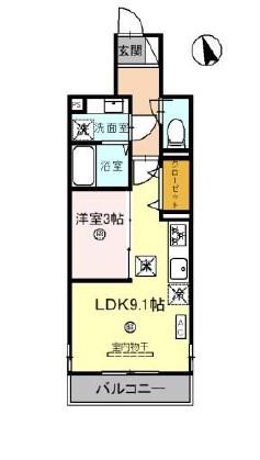 阪神本線 鳴尾・武庫川女子大前駅 徒歩12分 3階建 築8年(1LDK/1階)の間取り写真