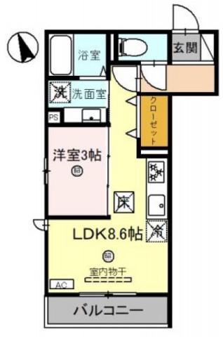 阪神本線 鳴尾・武庫川女子大前駅 徒歩12分 3階建 築8年(1LDK/1階)の間取り写真