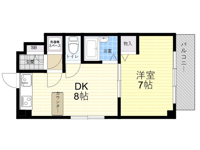 ヴィヴァンデ上甲子園(1DK/6階)の間取り写真
