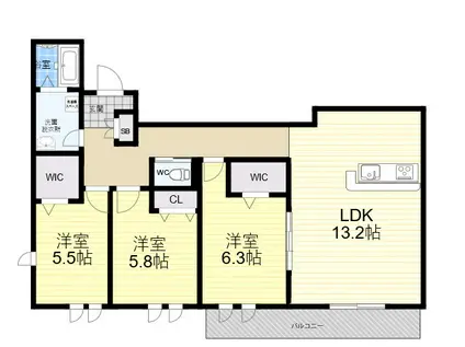 プレシャス小松(3LDK/3階)の間取り写真