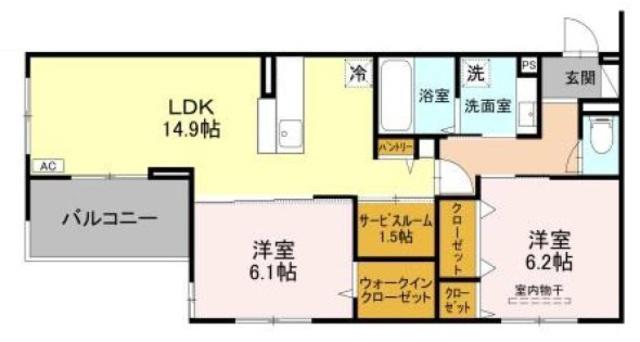 NIGAWA RESIDENCE(2SLDK/2階)の間取り写真