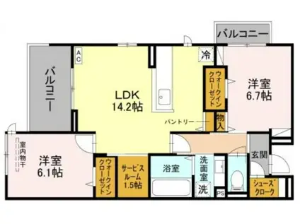 NIGAWA RESIDENCE(2SLDK/3階)の間取り写真