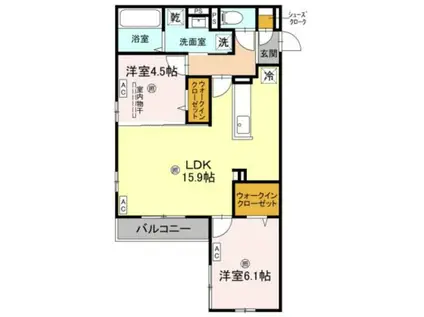 クラシスト甲子園一番町2(2LDK/2階)の間取り写真