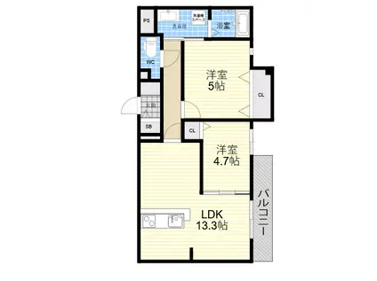 リヴェール西宮(2LDK/1階)の間取り写真