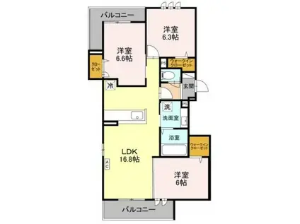 アンバーキューブC(3LDK/2階)の間取り写真