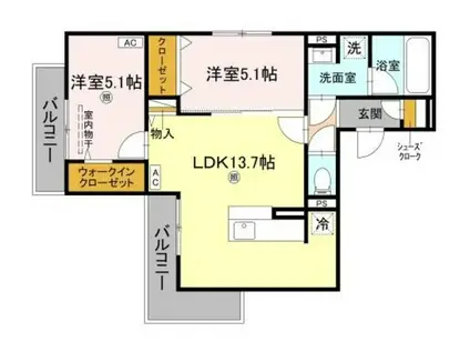 グラン アルベロ(2LDK/2階)の間取り写真