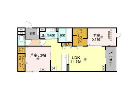 シーグレース浜甲子園(2LDK/2階)の間取り写真