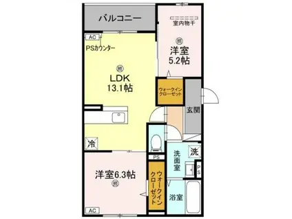 シーグレース浜甲子園(2LDK/3階)の間取り写真