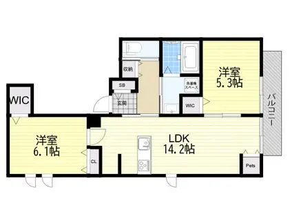 西宮市田代町ヘーベルメゾン(2LDK/3階)の間取り写真