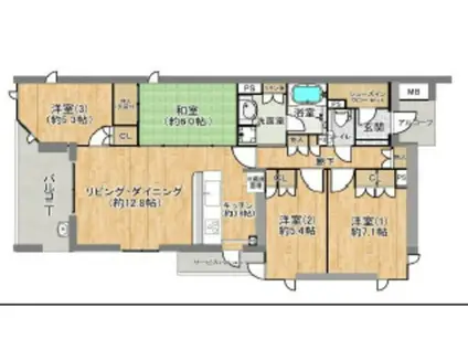 ジークレフ夙川フラット(4LDK/4階)の間取り写真