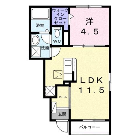 グリーンサイド(1LDK/1階)の間取り写真