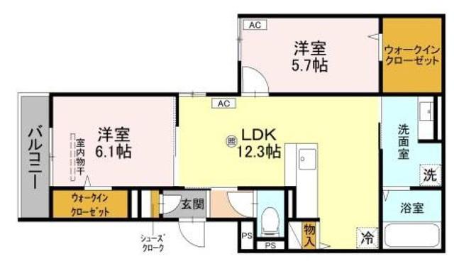 COCOONIA(2LDK/2階)の間取り写真