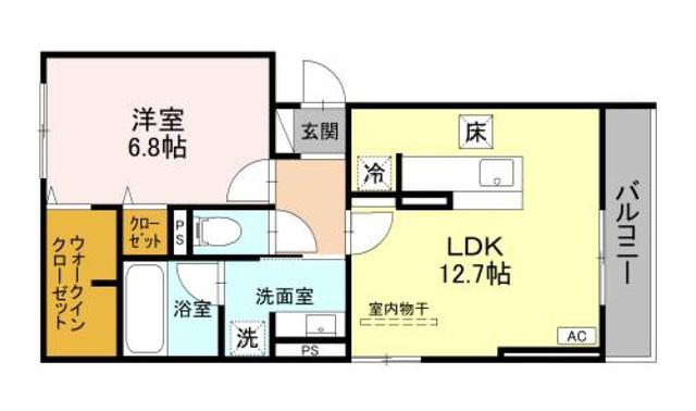 カームコート門戸(1LDK/1階)の間取り写真