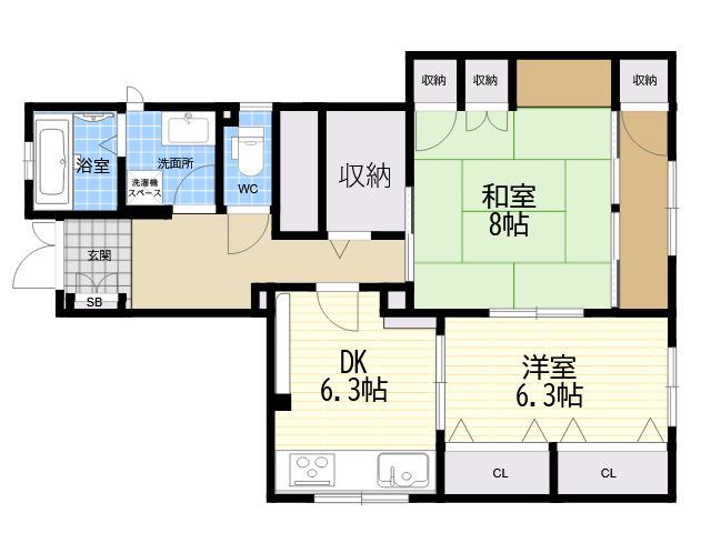 阪急神戸本線 西宮北口駅 徒歩6分 3階建 築26年(2DK)の間取り写真