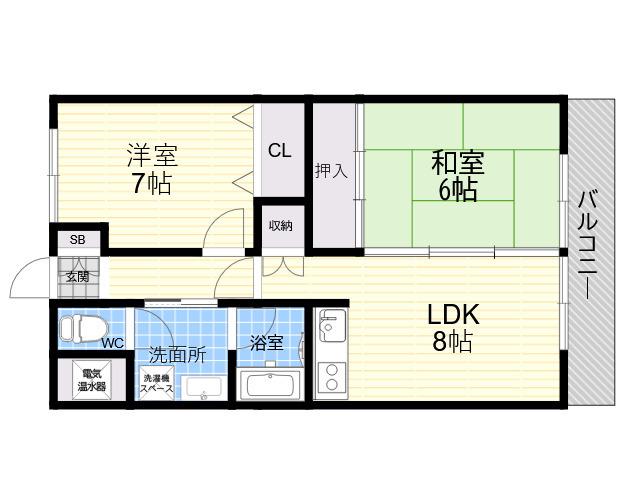 小玉ハイツ(2LDK/3階)の間取り写真