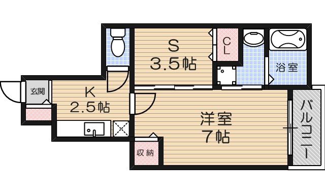 プリートカーサ(1SK/1階)の間取り写真