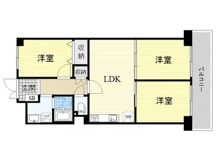 大淀町スカイハイツ(3LDK/1階)の間取り写真