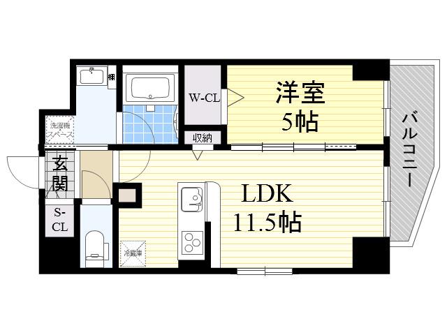 ルアナ北梅田(1LDK/5階)の間取り写真