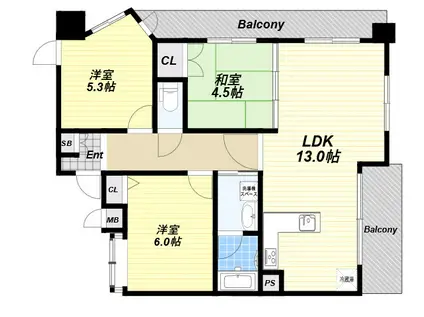 セレブコート豊中緑丘(3LDK/1階)の間取り写真