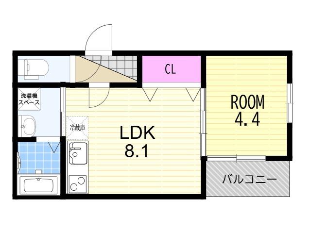 AIA難波南(1LDK/1階)の間取り写真