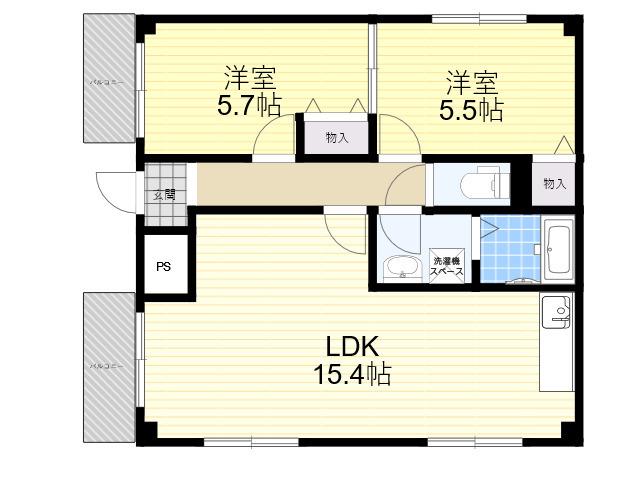 ヒルデスハイム(2LDK/3階)の間取り写真