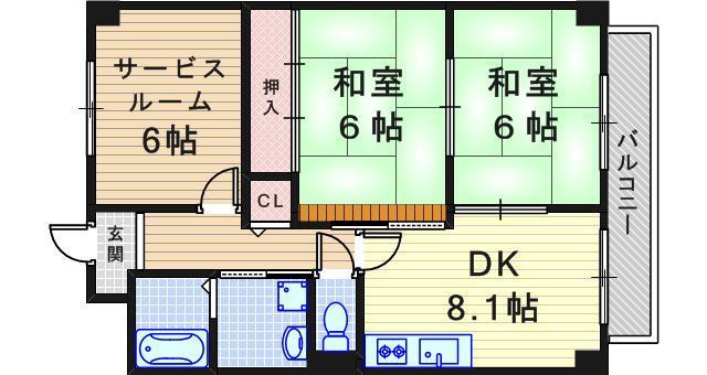 グランディール園田(2SLDK/2階)の間取り写真