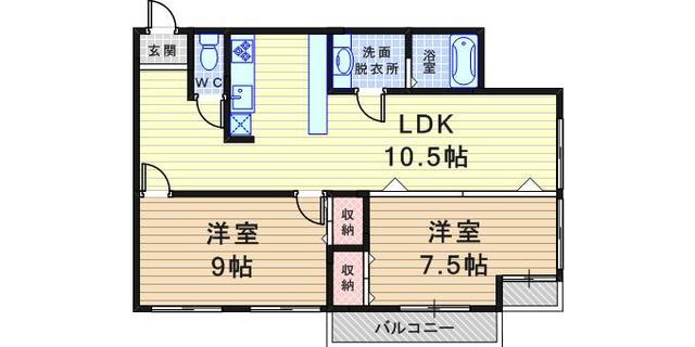 ベルヴェデーレ利倉(2LDK/5階)の間取り写真