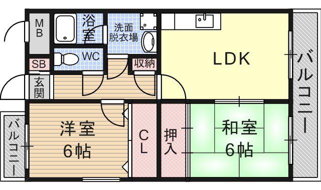 グランピック(2LDK/2階)の間取り写真