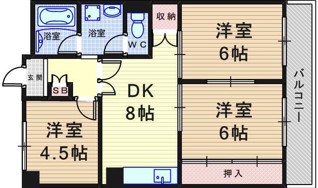 ワイズレジデンス西豊中(3DK/3階)の間取り写真