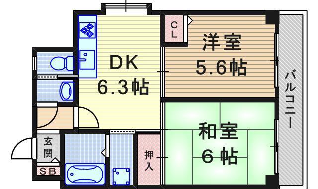 セントラル第二東園田(2DK/1階)の間取り写真