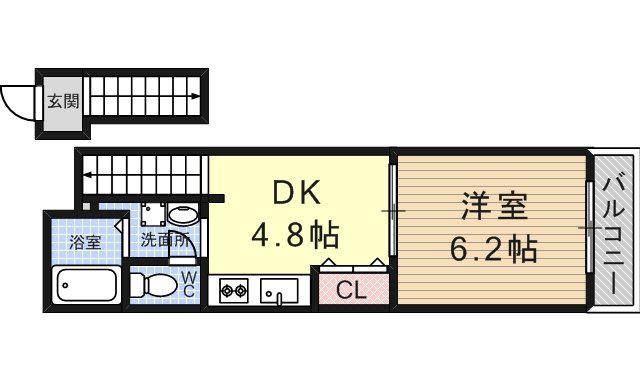 コウノトリ(1DK/2階)の間取り写真