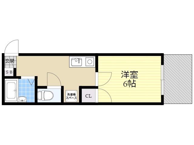 カーサ東園田(1K/2階)の間取り写真
