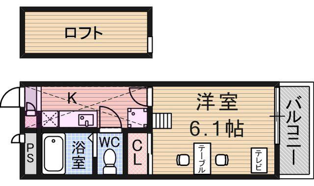 レオパレスクレール猪名寺(1K/1階)の間取り写真