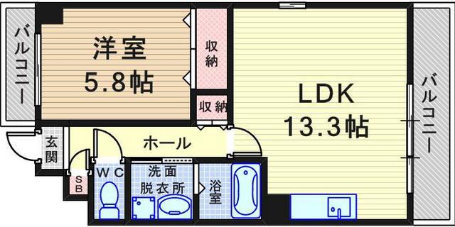 クレスト園田(1LDK/1階)の間取り写真