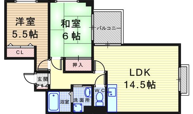 アヴェニール塚口(2LDK/5階)の間取り写真